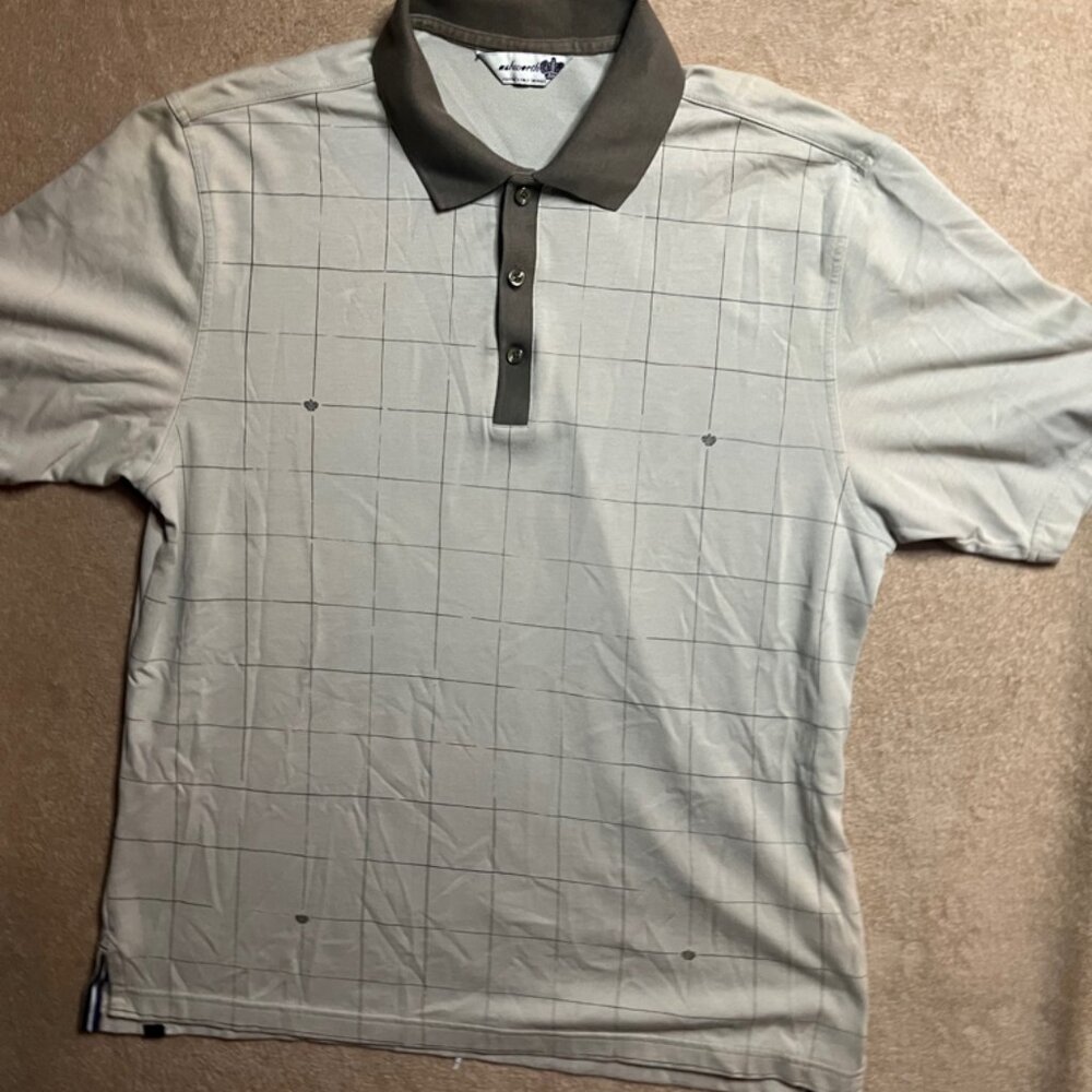 Ashworth Golf Company Men LG Tan Brown Square Checker Thailand Collar‎ Polo (Z)